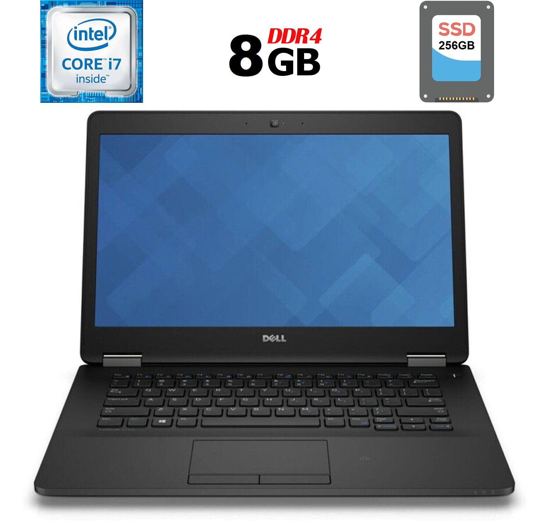 Ультрабук Б-клас Dell Latitude E7470 / 14" (1920x1080) IPS / Intel Core i7-6600U (2 (4) ядра по 2.6 - 3.4 GHz) / 8 GB DDR4 / 256 GB SSD / Intel HD Graphics 520 / WebCam / HDMI / Windows 10 ліцензія