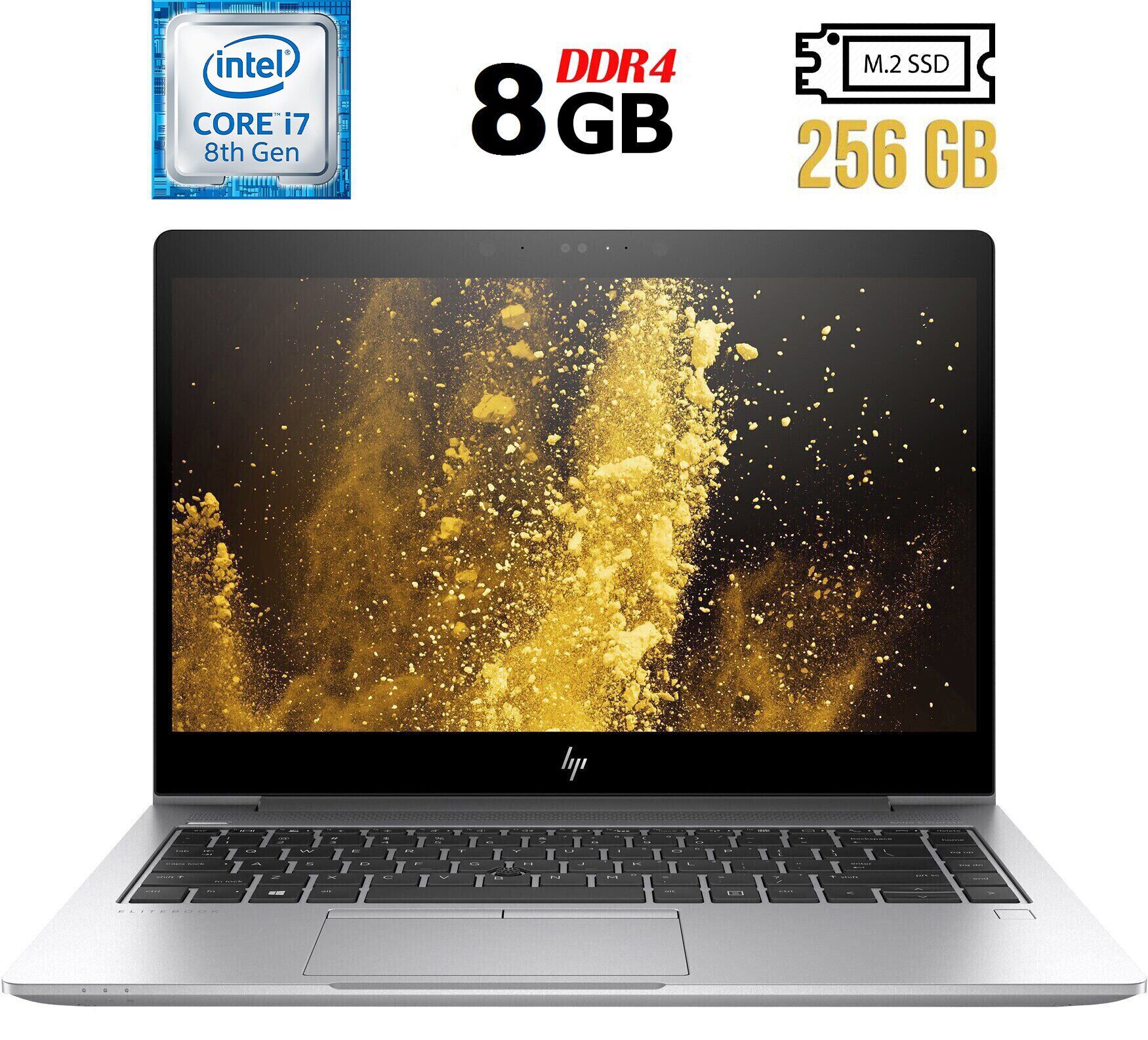 Ультрабук Б-клас HP EliteBook 840 G5 / 14" (1920x1080) IPS Touch / Intel Core i7-8650U (4 (8) ядра по 1.9 - 4.2 GHz) / 8 GB DDR4 / 256 GB SSD M.2 / Intel UHD Graphics 620 / WebCam / USB 3.1 / HDMI