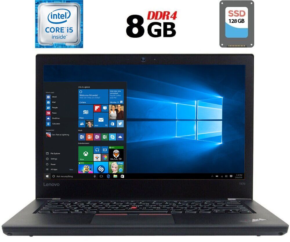 Ультрабук Б-клас Lenovo ThinkPad T470 / 14" (1920x1080) IPS / Intel Core i5-6300U (2 (4) ядра 2.4 - 3.0 GHz) / 8 GB DDR4 / 128 GB SSD / Intel HD Graphics 520 / WebCam / Fingerprint