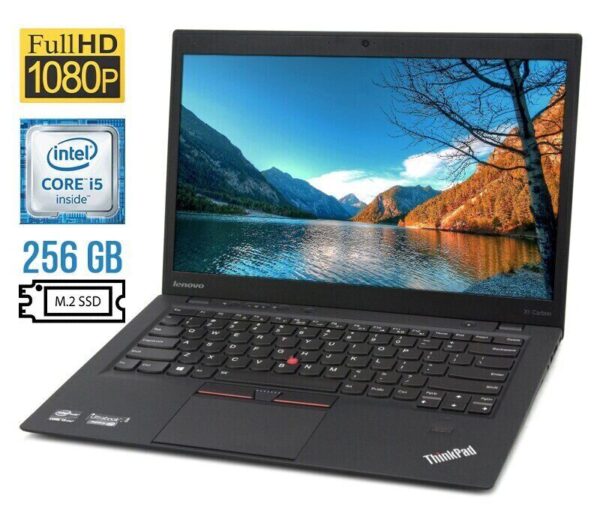Ультрабук Б-клас Lenovo ThinkPad X1 Carbon (4th Gen) / 14" (1920x1080) IPS / Intel Core i5-6300U (2 (4) ядра по 2.4 - 3.0 GHz) / 8 GB DDR3 / 256 GB SSD M.2 / Intel HD Graphics 520 / WebCam / Fingerprint