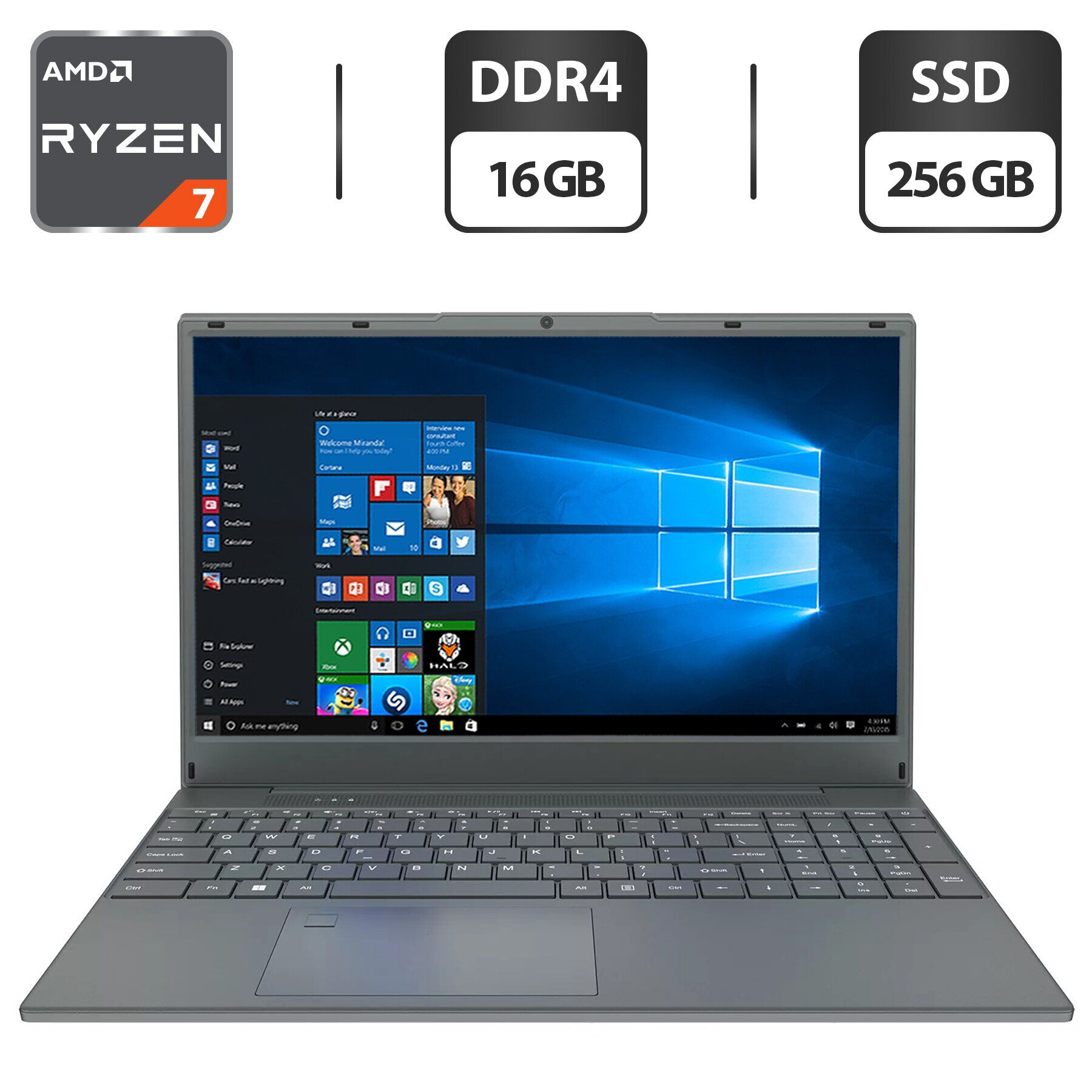 Ультрабук Gatewey GWNR 71539-BK / 15.6" (1920x1080) IPS / AMD Ryzen 7 3700U (4 (8) ядра по 2.3 - 4.0 GHz) / 16 GB DDR4 / 256 GB SSD / AMD Radeon RX Vega 10 Graphics / WebCam