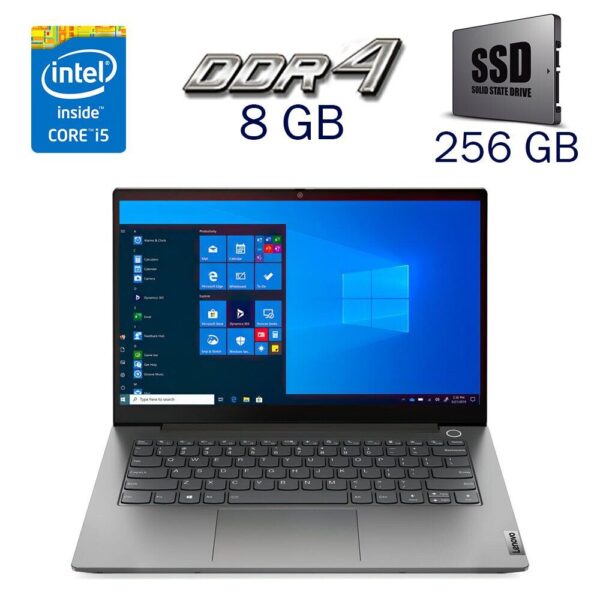 Ультрабук Б-клас Lenovo ThinkBook 14 G2 / 14" (1920x1080) IPS / Intel Core i5-1135G7 (4 (8) ядра по 2.4 - 4.2 GHz) / 8 GB DDR4 / 256 GB SSD / Intel Iris Xe Graphics / WebCam / Windows 11 Pro