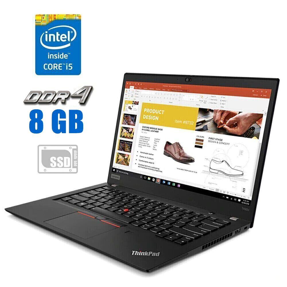 Ультрабук Lenovo ThinkPad T490s / 14" (1920x1080) IPS / Intel Core i5-8265U (4 (8) ядра по 1.6 - 3.9 GHz) / 8 GB DDR4 / 240 GB SSD / Intel UHD Graphics / WebCam