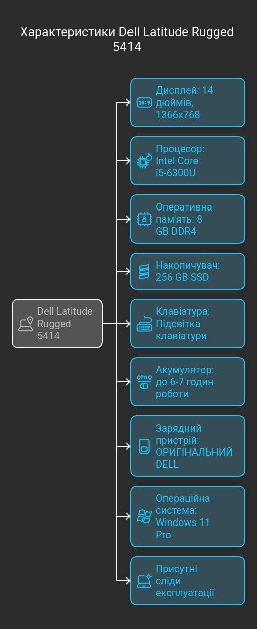 Захищений ноутбук Б-клас Dell Latitude 5414 Rugged / 14" (1366x768) TN / Intel Core i5-6300U (2 (4) ядра по 2.4 - 3.0 GHz) / 8 GB DDR4 / 256 GB SSD / Intel HD Graphics 520 / WebCam / Windows 11 Pro - Зображення 13