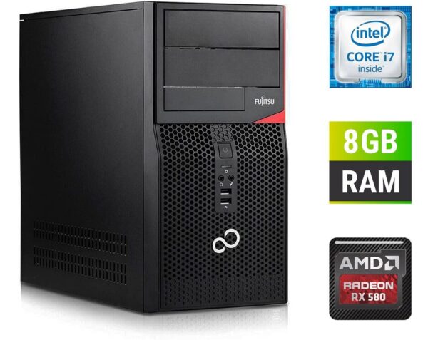 Ігровий ПК Fujitsu Tower / Intel Core i7-6700 (4 (8) ядра по 3.4 - 4.0 GHz) / 8 GB DDR4 / 500 GB SSD + 1000 GB HDD / AMD Radeon RX 580, 8 GB GDDR5, 256-bit + Windows 10 в подарунок