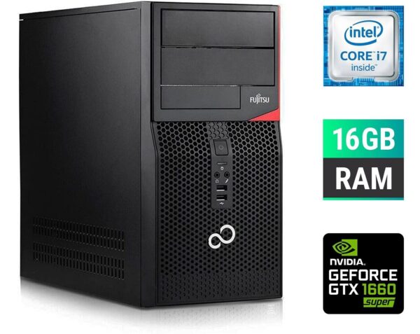 Ігровий ПК Fujitsu Tower / Intel Core i7-6700 (4 (8) ядра по 3.4 - 4.0 GHz) / 16 GB DDR4 / 500 GB SSD + 1000 GB HDD / nVidia GeForce GTX 1660 Super, 6 GB GDDR6, 192-bit + Windows 10 в подарунок