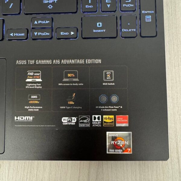 Ігровий ноутбук Asus TUF Gaming Advantage A16 FA617NS / 16" (1920x1200) IPS / AMD Ryzen 7 7735HS (8 (16) ядер по 3.2 - 4.75 GHz) / 16 GB DDR5 / 512 GB SSD NVMe / AMD Radeon RX 7600S, 8 GB GDDR6, 128-bit / WebCam - Зображення 8