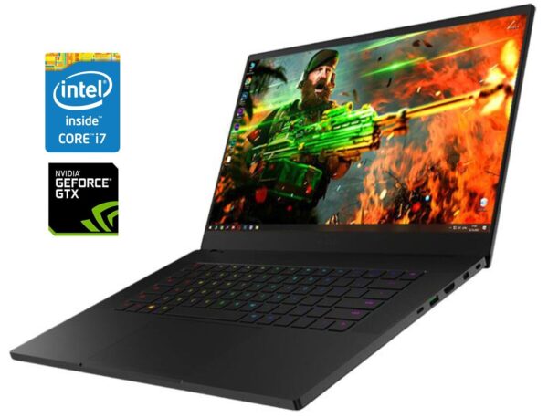 Ігровий ноутбук Razer Blade 15 RZ09-02385E92 / 15.6" (1920x1080) IPS / Intel Core i7-8750H (6 (12) ядер по 2.2 - 4.1 GHz) / 16 GB DDR4 / 480 GB SSD / nVidia GeForce GTX 1060 Max-Q, 6 GB GDDR5, 192-bit / WebCam + Бездротова мишка