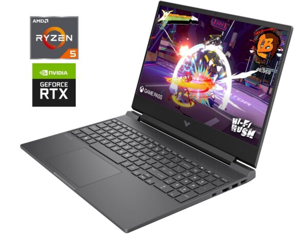 Ігровий ноутбук HP Victus 15-fb2082wm / 15.6" (1920x1080) IPS / AMD Ryzen 5 8645HS (6 (12) ядер по 4.3 - 5.0 GHz) / 8 GB DDR5 / 256 GB SSD NVMe / nVidia GeForce RTX 4050, 6 GB GDDR6, 96-bit / WebCam