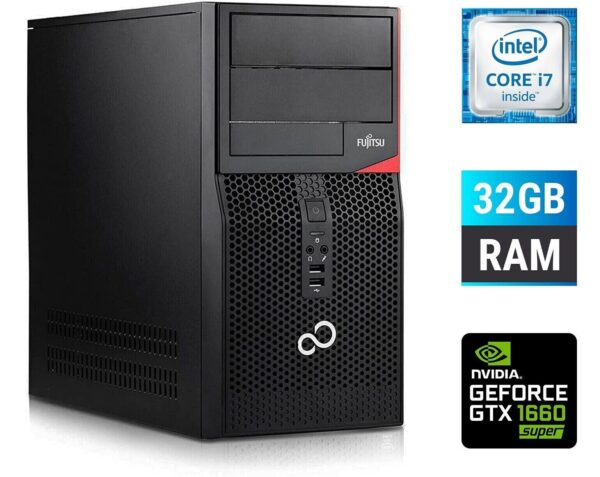 Ігровий ПК Fujitsu Tower / Intel Core i7-6700 (4 (8) ядра по 3.4 - 4.0 GHz) / 32 GB DDR4 / 250 GB SSD + 1000 GB HDD / nVidia GeForce GTX 1660 Super, 6 GB GDDR6, 192-bit + Windows 10 в подарунок