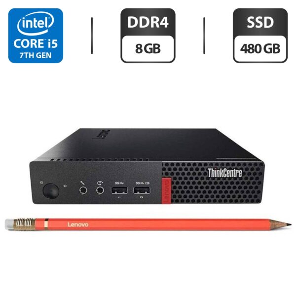 Неттоп Lenovo ThinkCentre M910q Tiny USFF / Intel Core i5-7500T (4 ядра по 2.7 - 3.3 GHz) / 8 GB DDR4 / 480 GB SSD / Intel HD Graphics 630 + Блок живлення