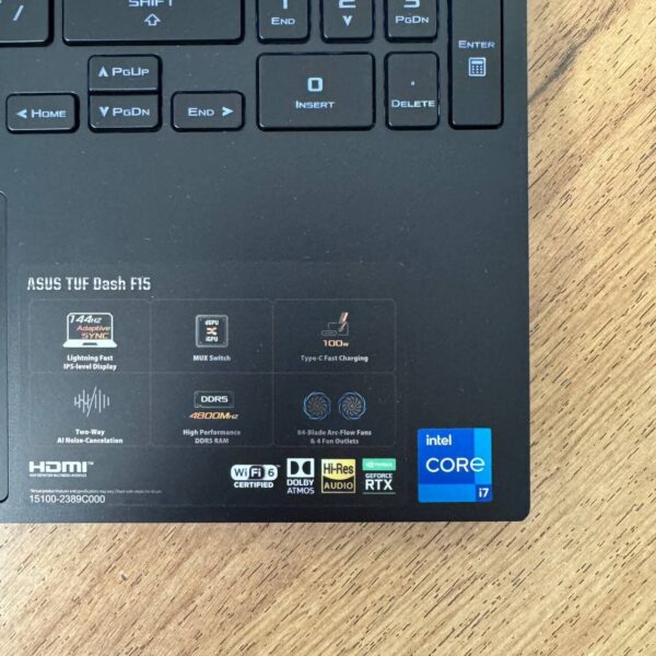 Ігровий ноутбук Б-клас Asus TUF Dash F15 FX517ZR / 15.6" (1920x1080) IPS / Intel Core i7-12650H (10 (16) ядер по 3.5 - 4.7 GHz) / 16 GB DDR5 / 1000 GB SSD NVMe / nVidia GeForce RTX 3070, 8 GB GDDR6, 256-bit / WebCam - Зображення 8