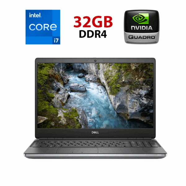 Мобільна робоча станція Dell Precision 7550 / 15.6" (1920x1080) IPS / Intel Core i7-10850H (6 (12) ядер по 2.7 - 5.1 GHz) / 32 GB DDR4 / 512 GB SSD M.2 / nVidia Quadro RTX 5000, 16 GB GDDR6, 256-bit / WebCam / Win 10 Pro + безпровідна миша