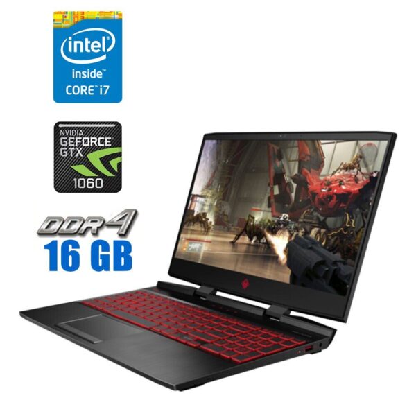 Ігровий ноутбук HP Omen 15-dc0051nr / 15.6" (1920x1080) IPS / Intel Core i7-8750H (6 (12) ядра по 2.2 - 4.1 GHz) / 16 GB DDR4 / 480 GB SSD / nVidia GeForce GTX 1060, 6 GB GDDR5, 192-bit / WebCam + Бездротова мишка