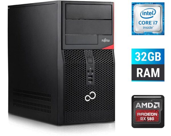 Ігровий ПК Fujitsu Tower / Intel Core i7-6700 (4 (8) ядра по 3.4 - 4.0 GHz) / 32 GB DDR4 / 500 GB SSD / AMD Radeon RX 580, 8 GB GDDR5, 256-bit + Windows 10 в подарунок