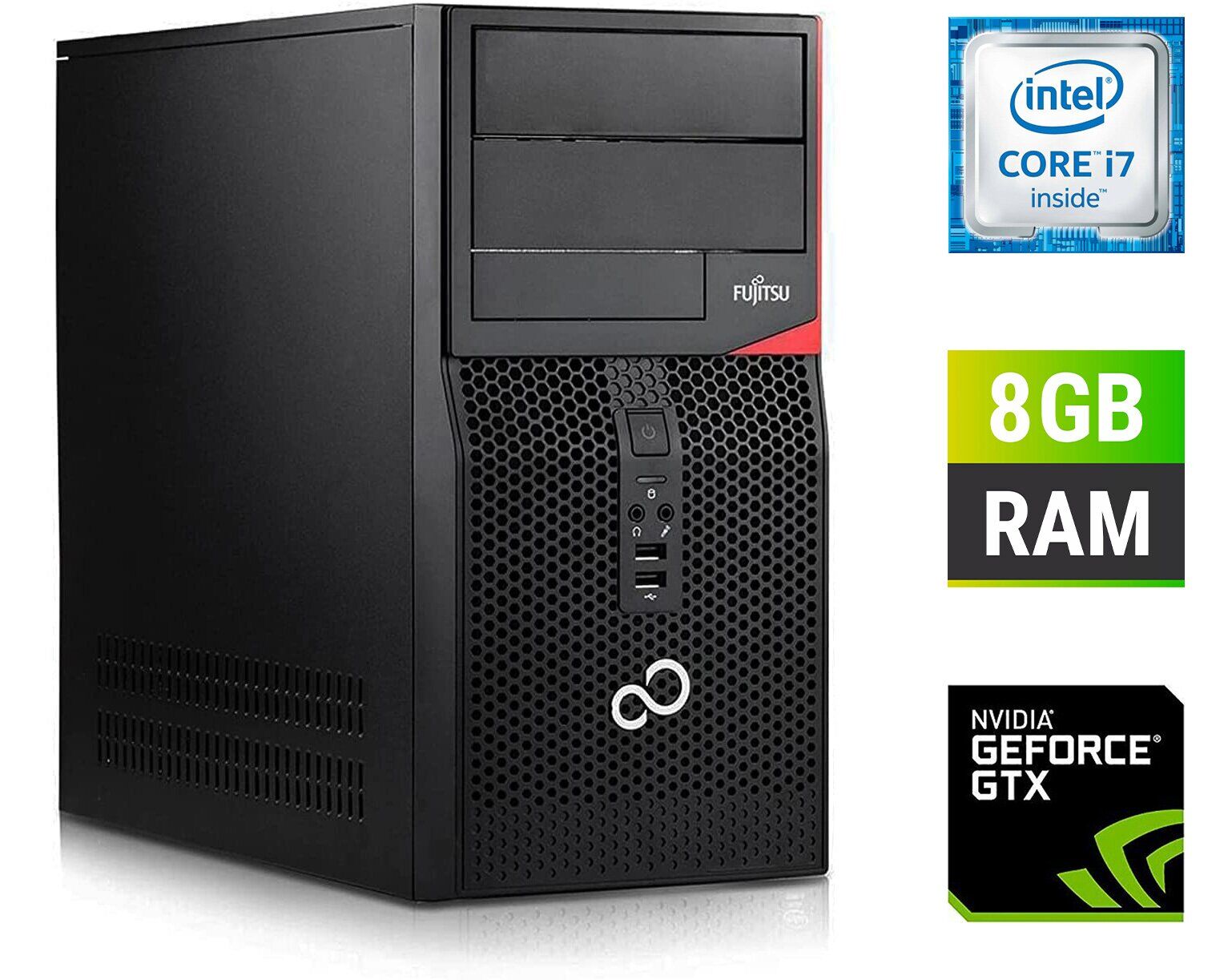 Ігровий ПК Fujitsu Tower / Intel Core i7-6700 (4 (8) ядра по 3.4 - 4.0 GHz) / 8 GB DDR4 / 250 GB SSD + 1000 GB HDD / nVidia GeForce GTX 650, 1 GB GDDR5, 128-bit + Windows 10 в подарунок