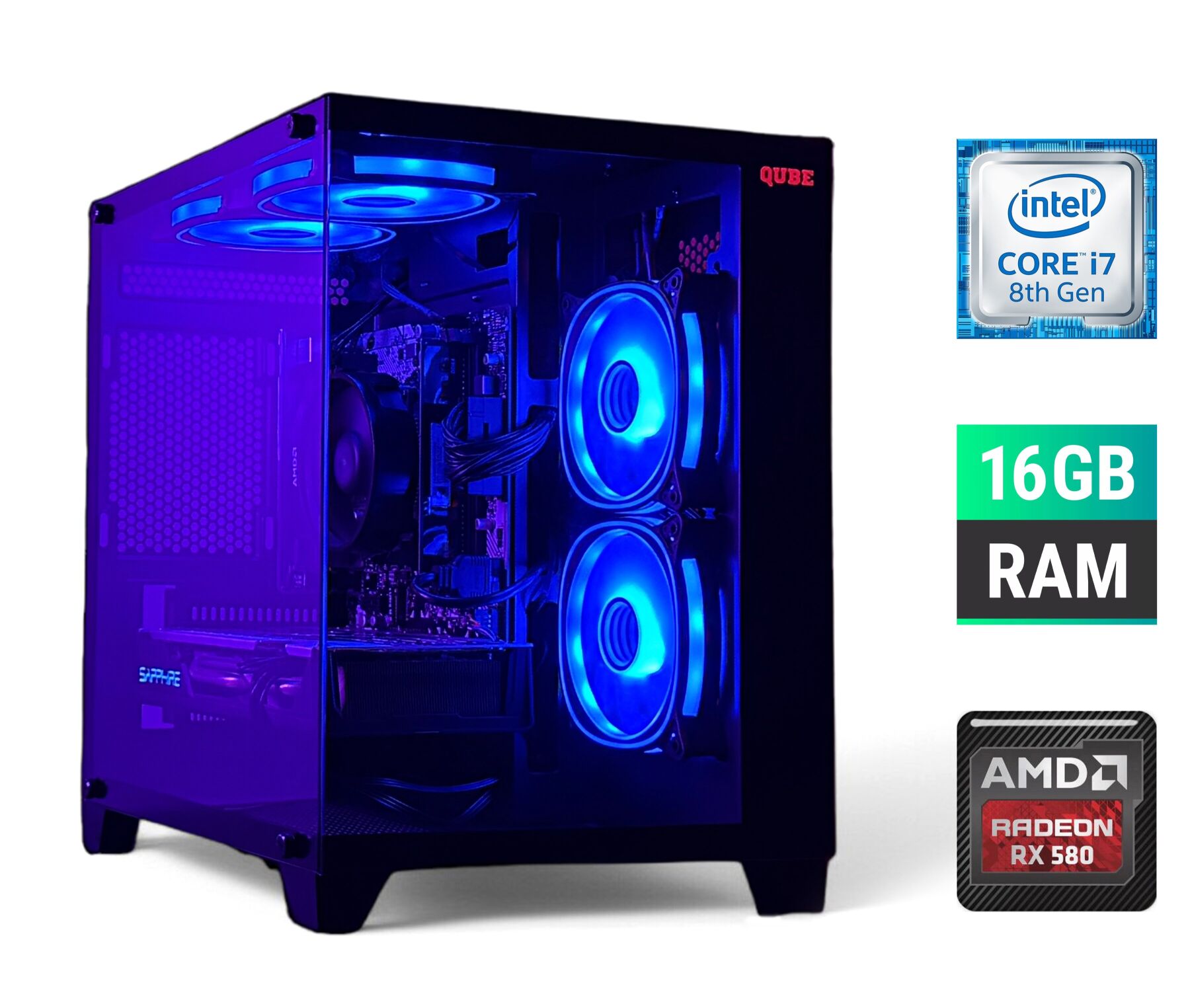Ігровий ПК Tower / Intel Core i7-8700K (6 (12) ядер по 3.7 - 4.7 GHz) / 16 GB DDR4 / 500 GB SSD / AMD Radeon RX 580, 8 GB GDDR5, 256-bit