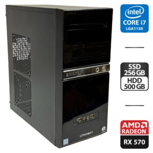 Комп'ютер Crown SM601 Black Tower / Intel Core i7-4790S (4 (8) ядра по 3.2 - 4.0 GHz) / 16 GB DDR3 / 256 GB SSD + 500 GB HDD / AMD Radeon RX 570, 4 GB GDDR5, 256-bit / 450W