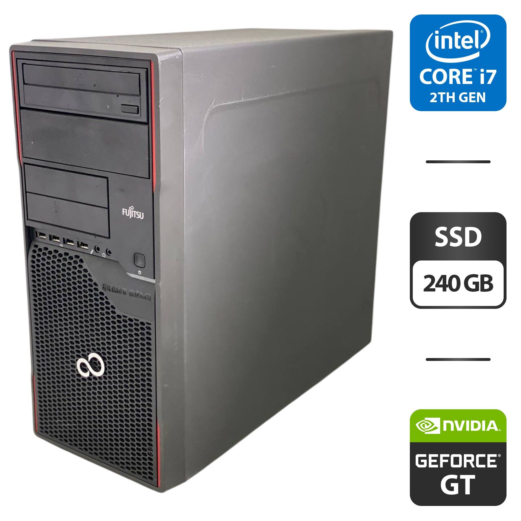 Комп'ютер Fujitsu Esprimo P700 E90+ Tower / Intel Core i7-2600 (4 (8) ядра по 3.4 - 3.8 GHz) / 16 GB DDR3 / 240 GB SSD / nVidia GeForce GT 730, 2 GB GDDR3, 128-bit / DVD-ROM