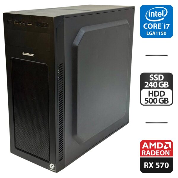 Комп'ютер GameMax MB980AF Black Tower / Intel Core i7-4790S (4 (8) ядра по 3.2 - 4.0 GHz) / 16 GB DDR3 / 240 GB SSD + 500 GB HDD / AMD Radeon RX 570, 4 GB GDDR5, 256-bit / 400W