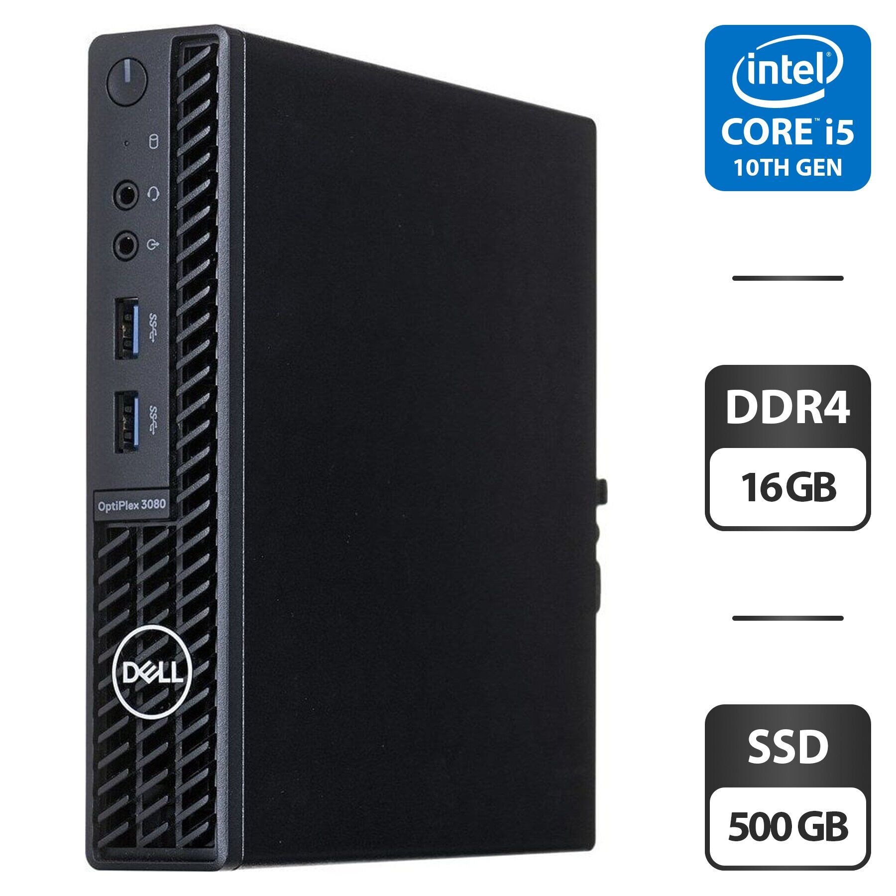 Неттоп Dell OptiPlex 3080 Micro USFF / Intel Core i5-10500T (6 (12) ядер по 2.3 - 3.8 GHz) / 16 GB DDR4 / 500 GB SSD / Intel UHD Graphics 630 + Блок живлення