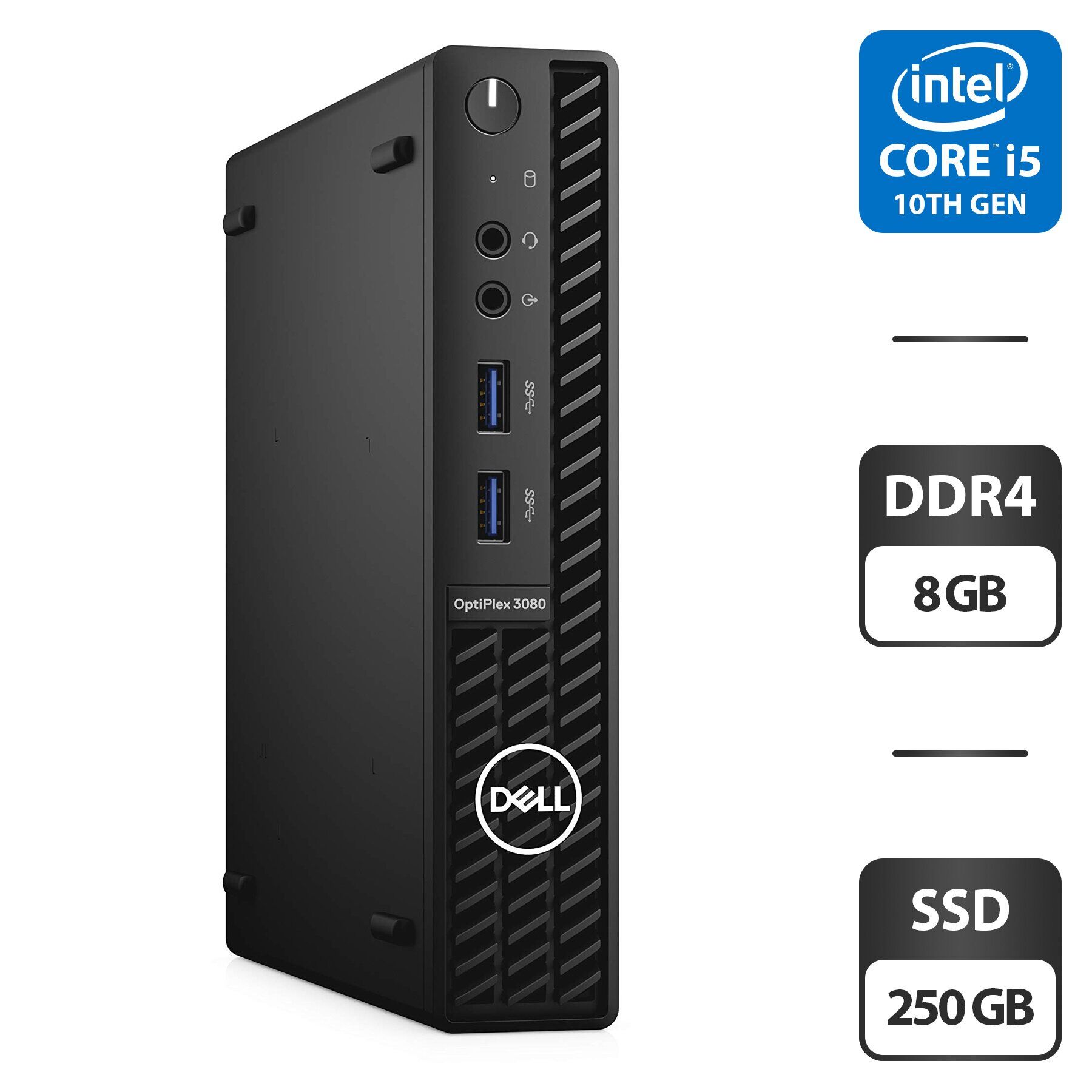 Неттоп Dell OptiPlex 3080 Micro USFF / Intel Core i5-10500T (6 (12) ядер по 2.3 - 3.8 GHz) / 8 GB DDR4 / 250 GB SSD / Intel UHD Graphics 630 + Блок живлення
