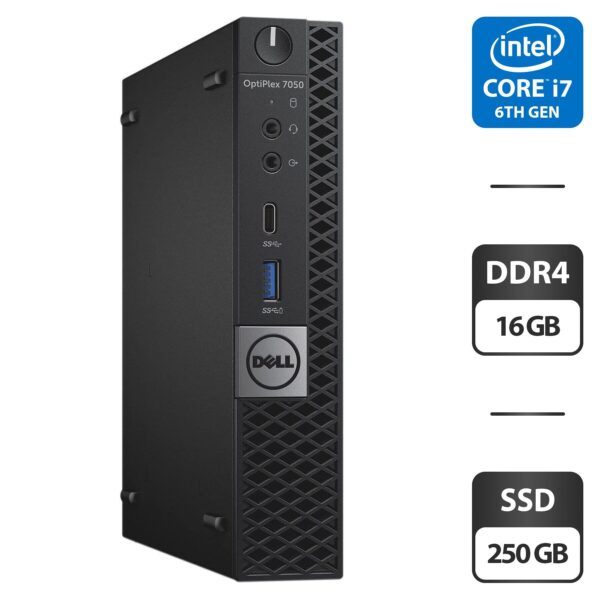 Неттоп Dell OptiPlex 7050 Micro USFF / Intel Core i7-6700T (4 (8) ядра по 2.8 - 3.6 GHz) / 16 GB DDR4 / 250 GB SSD / Intel HD Graphics 530 + Блок живлення