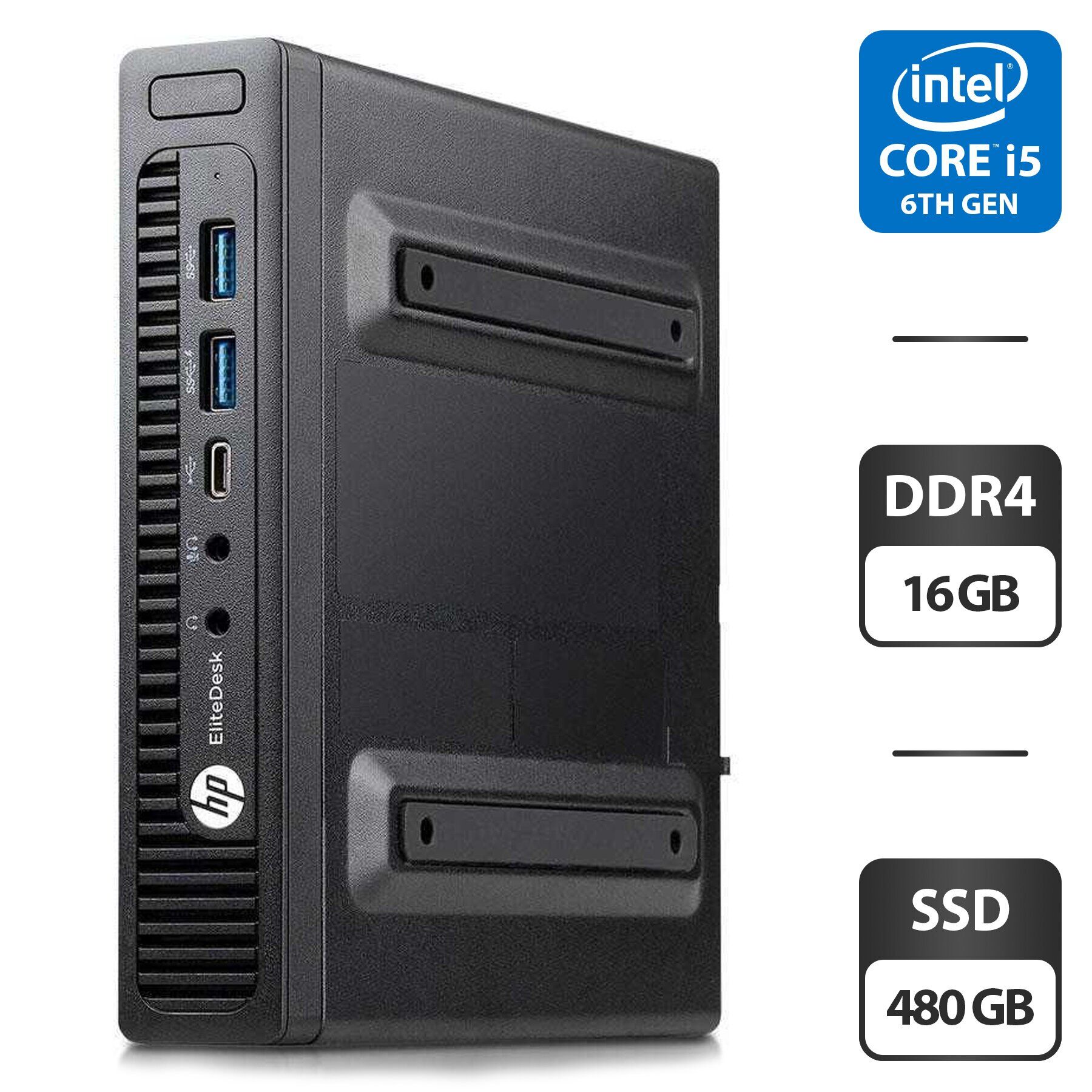 Неттоп HP EliteDesk 800 G2 Desktop Mini PC USFF / Intel Core i5-6500T (4 ядра по 2.5 - 3.1 GHz) / 16 GB DDR4 / 480 GB SSD / Intel HD Graphics 530 + Блок живлення