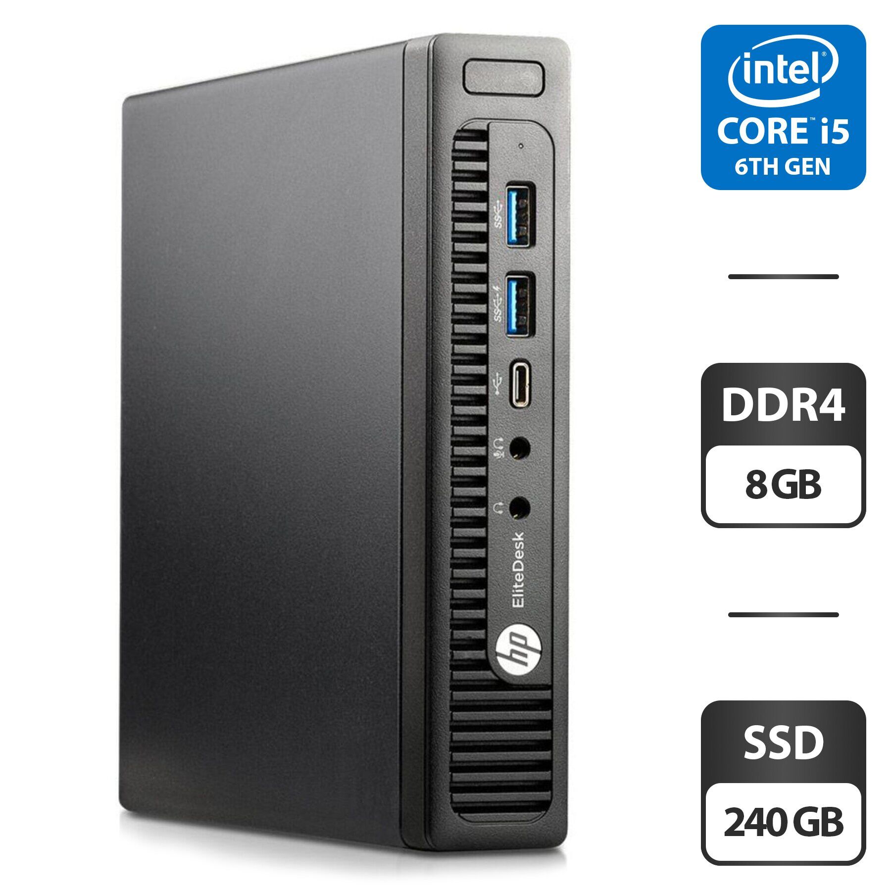 Неттоп HP EliteDesk 800 G2 Desktop Mini PC USFF / Intel Core i5-6500T (4 ядра по 2.5 - 3.1 GHz) / 8 GB DDR4 / 240 GB SSD / Intel HD Graphics 530 + Блок живлення