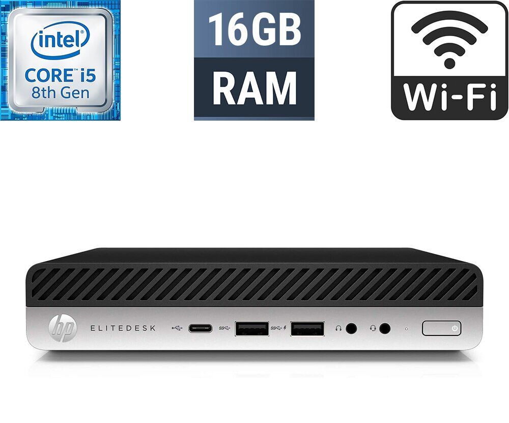 Неттоп HP EliteDesk 800 G4 Desktop Mini USFF / Intel Core i5-8600T (6 ядер по 2.3 - 3.7 GHz) / 16 GB DDR4 / 250 GB SSD / Intel UHD Graphics 630 / Wi-Fi + Блок живлення