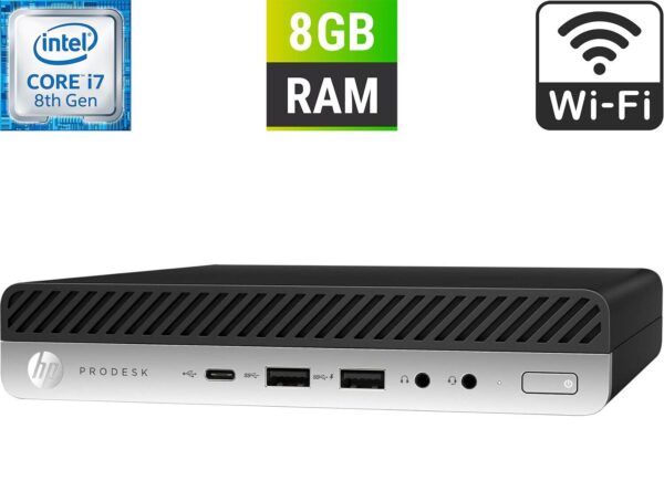 Неттоп HP ProDesk 600 G4 Desktop Mini USFF / Intel Core i7-8700T (6 (12) ядер по 2.4 - 4.0 GHz) / 8 GB DDR4 / 250 GB SSD / Intel UHD Graphics 630 / Wi-Fi + Блок живлення