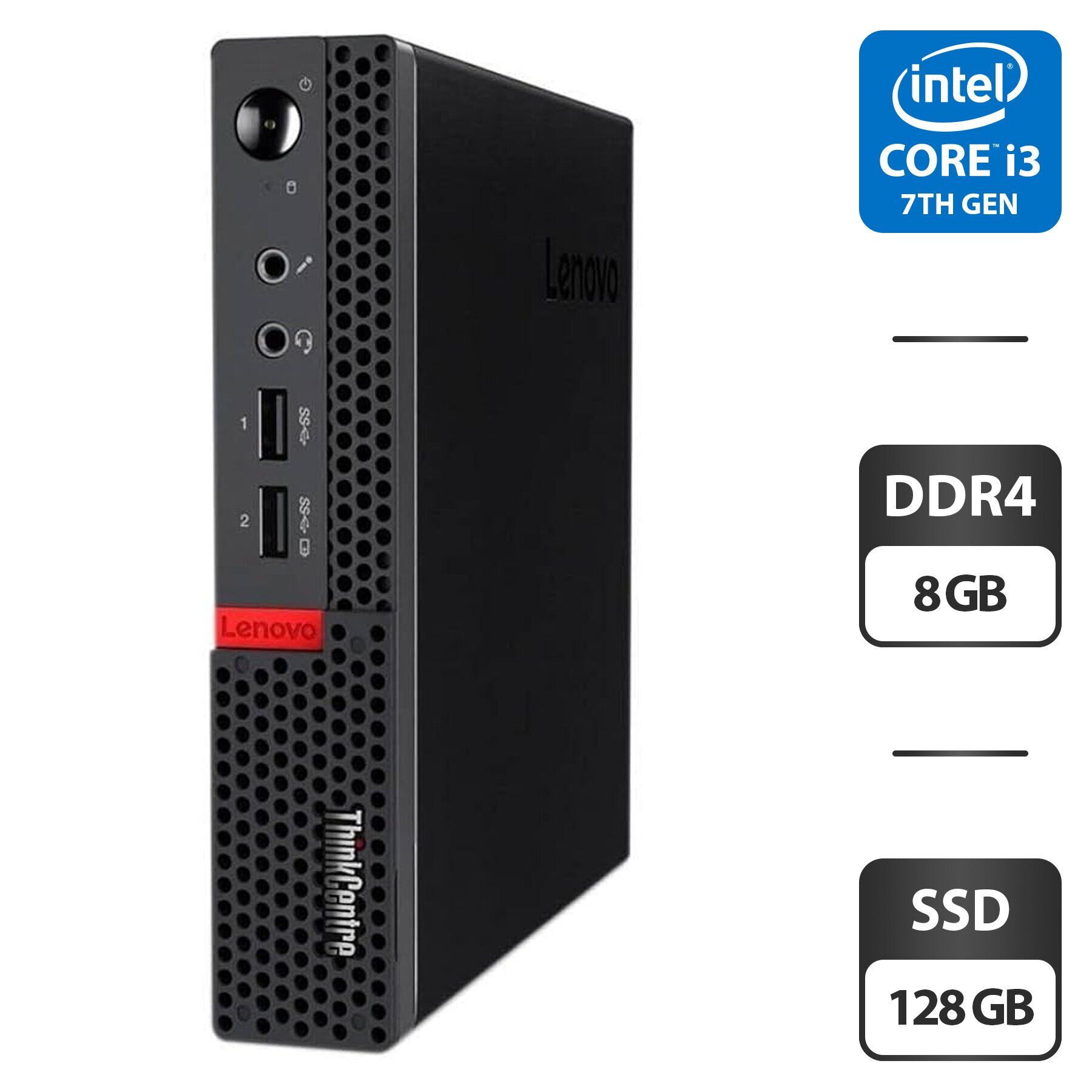 Неттоп Lenovo ThinkCentre M910q Tiny USFF / Intel Core i3-7100T (2 (4) ядра по 3.4 GHz) / 8 GB DDR4 / 128 GB SSD / Intel HD Graphics 630 + Блок живлення