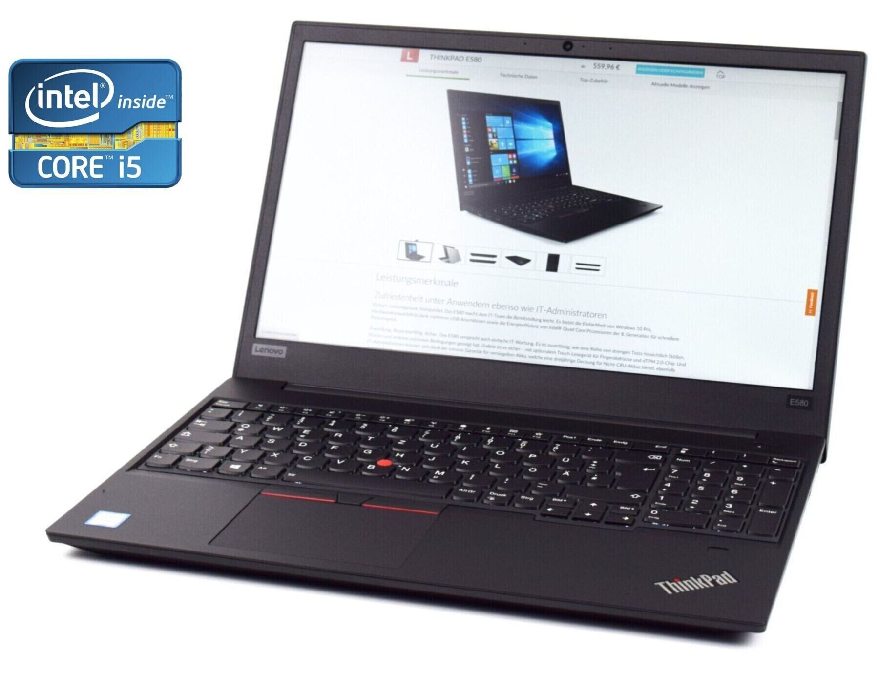 Ноутбук Lenovo ThinkPad E580 / 15.6" (1366x768) TN / Intel Core i5-7200U (2 (4) ядра по 2.5 - 3.1 GHz) / 8 GB DDR4 / 180 GB SSD / Intel UHD Graphics 620 / WebCam