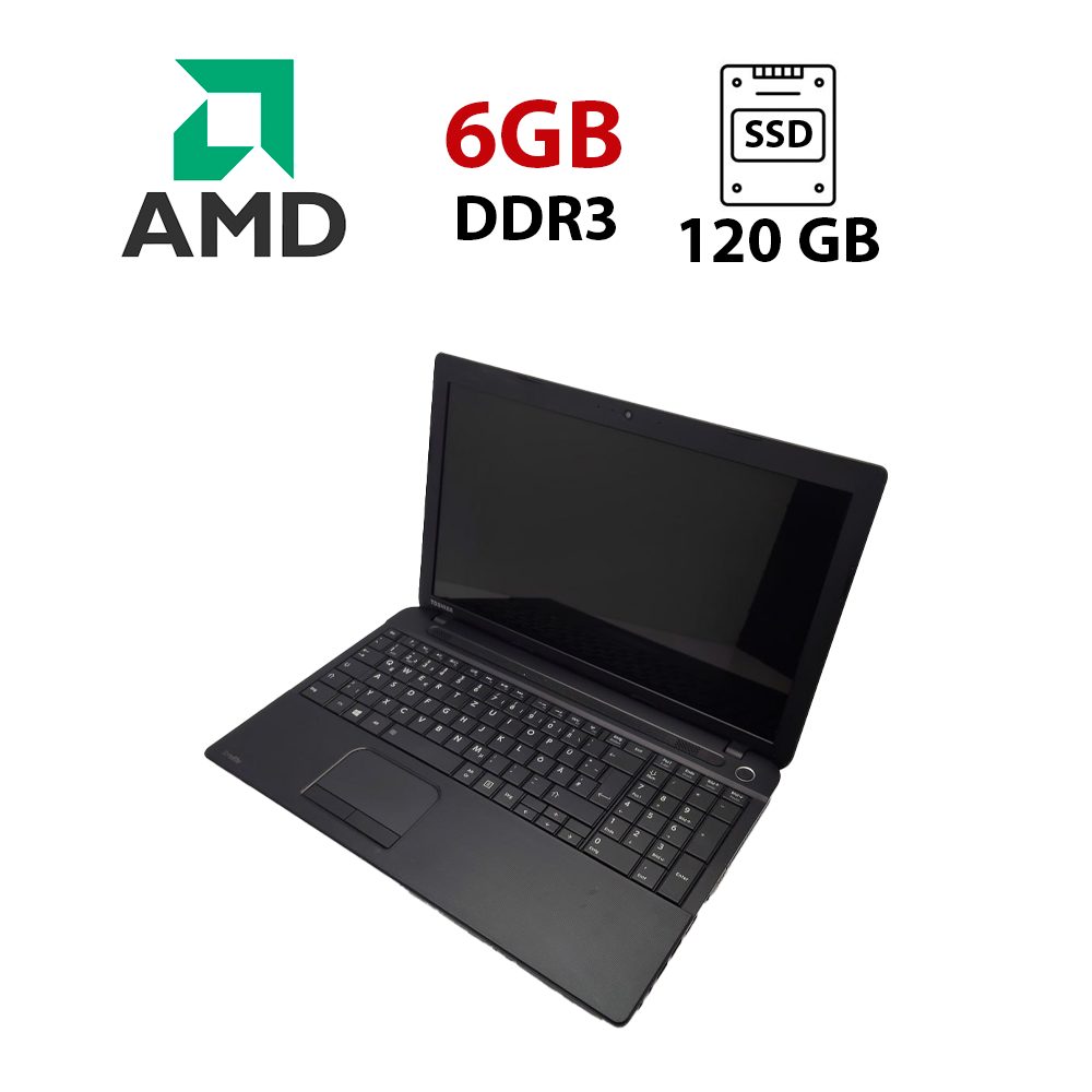 Ноутбук Toshiba C50 / 15.6" (1366x768) TN / AMD E1-2100 (2 ядра по 1.0 GHz) / 6 GB DDR3 / 120 GB SSD / AMD Radeon HD 8330 Graphics / WebCam