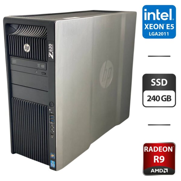 Робоча станція HP Z820 Workstation Tower / 2x Intel Xeon E5-2658 v2 (10 (20) ядер по 2.4 - 3.0 GHz) / 64 GB DDR3 / 240 GB SSD / AMD Radeon R9 280, 3 GB GDDR5, 384-bit / DVD-ROM