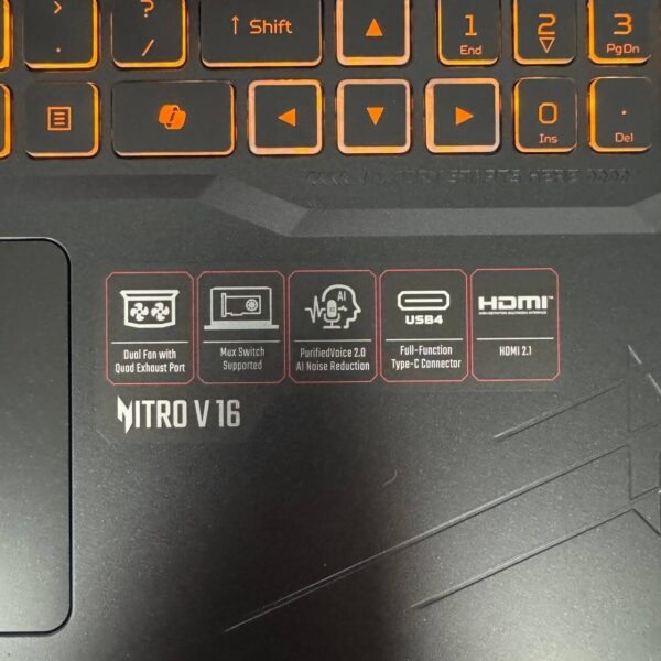 Ігровий ноутбук Acer Nitro V16 ANV16-41-R514 / 16" (1920x1200) IPS / AMD Ryzen 7 8845HS (8 (16) ядер по 3.8 - 5.1 GHz) / 16 GB DDR5 / 1000 GB SSD NVMe / nVidia GeForce RTX 4060, 8 GB GDDR6, 128-bit / WebCam - Зображення 9