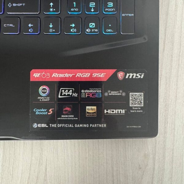 Ігровий ноутбук Б-клас MSI Raider GE63 RGB 9SE / 15.6" (1920x1080) IPS / Intel Core i7-9750H (6 (12) ядер по 2.6 - 4.5 GHz) / 16 GB DDR4 / 512 GB SSD NVMe / nVidia GeForce RTX 2060, 6 GB GDDR6, 192-bit / WebCam - Зображення 10