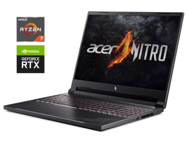Ігровий ноутбук Acer Nitro V16 ANV16-41-R514 / 16" (1920x1200) IPS / AMD Ryzen 7 8845HS (8 (16) ядер по 3.8 - 5.1 GHz) / 16 GB DDR5 / 1000 GB SSD NVMe / nVidia GeForce RTX 4060, 8 GB GDDR6, 128-bit / WebCam