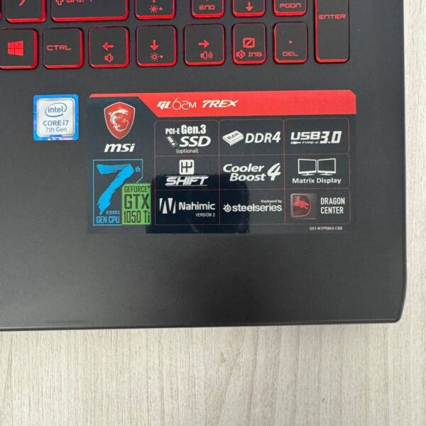 Ігровий ноутбук MSI GL62M 7REX / 15.6" (1920x1080) TN / Intel Core i7-7700HQ (4 (8) ядра по 2.8 - 3.8 GHz) / 16 GB DDR4 / 512 GB SSD M.2 / nVidia GeForce GTX 1050 Ti, 4 GB GDDR5, 128-bit / WebCam - Зображення 8