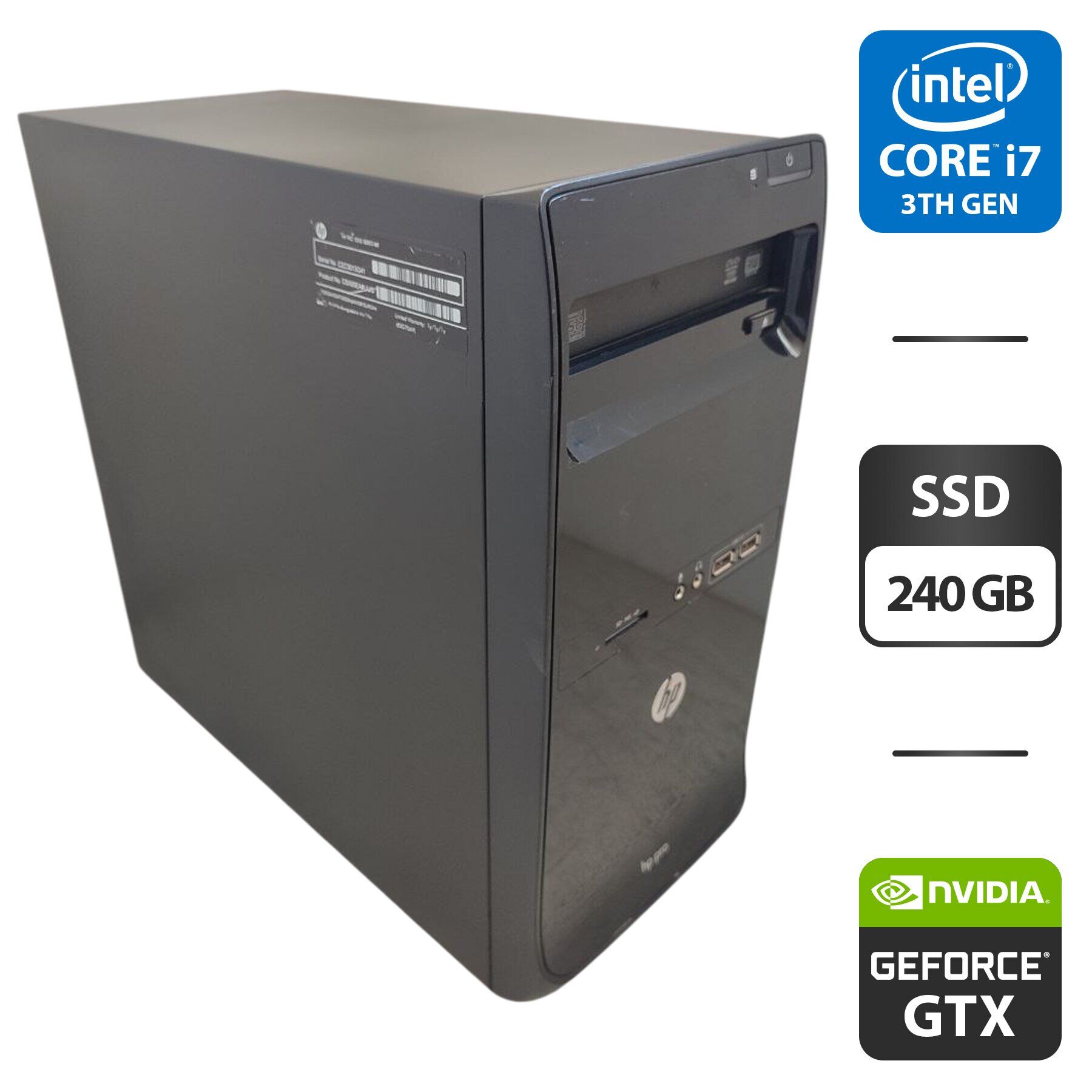 Комп'ютер HP Pro 3500 Tower / Intel Core i7-3770 (4 (8) ядра по 3.4 - 3.9 GHz) / 16 GB DDR3 / 240 GB SSD / nVidia GeForce GTX 745, 4 GB GDDR3, 128-bit / DVD-ROM