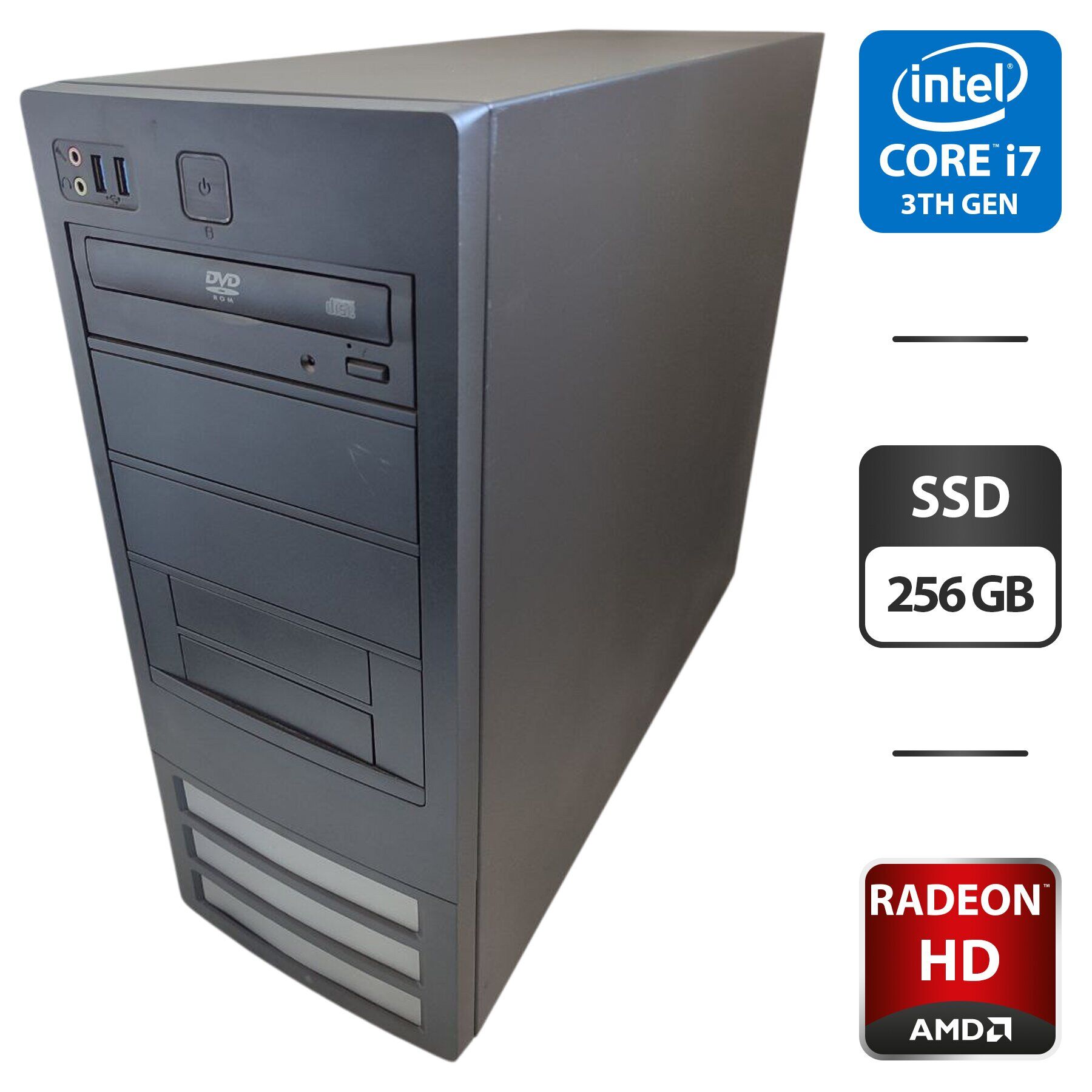 Комп'ютер NoName Tower / Intel Core i7-3770 (4 (8) ядра по 3.4 - 3.9 GHz) / 16 GB DDR4 / 256 GB SSD / AMD Radeon HD 6570, 2 GB GDDR3, 128-bit / DVD-ROM
