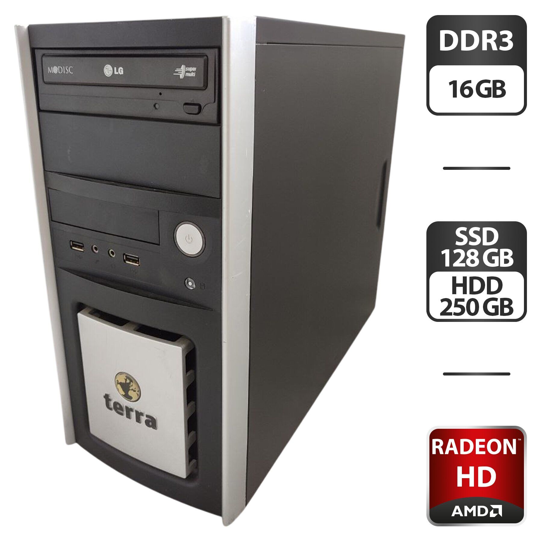Комп'ютер Terra Tower / Intel Core i7-870 (4 ядра по 2.9 - 3.6 GHz) / 16 GB DDR3 / 128 GB SSD + 250 GB HDD / AMD Radeon HD 6450, 1 GB GDDR3, 64-bit / DVD-ROM