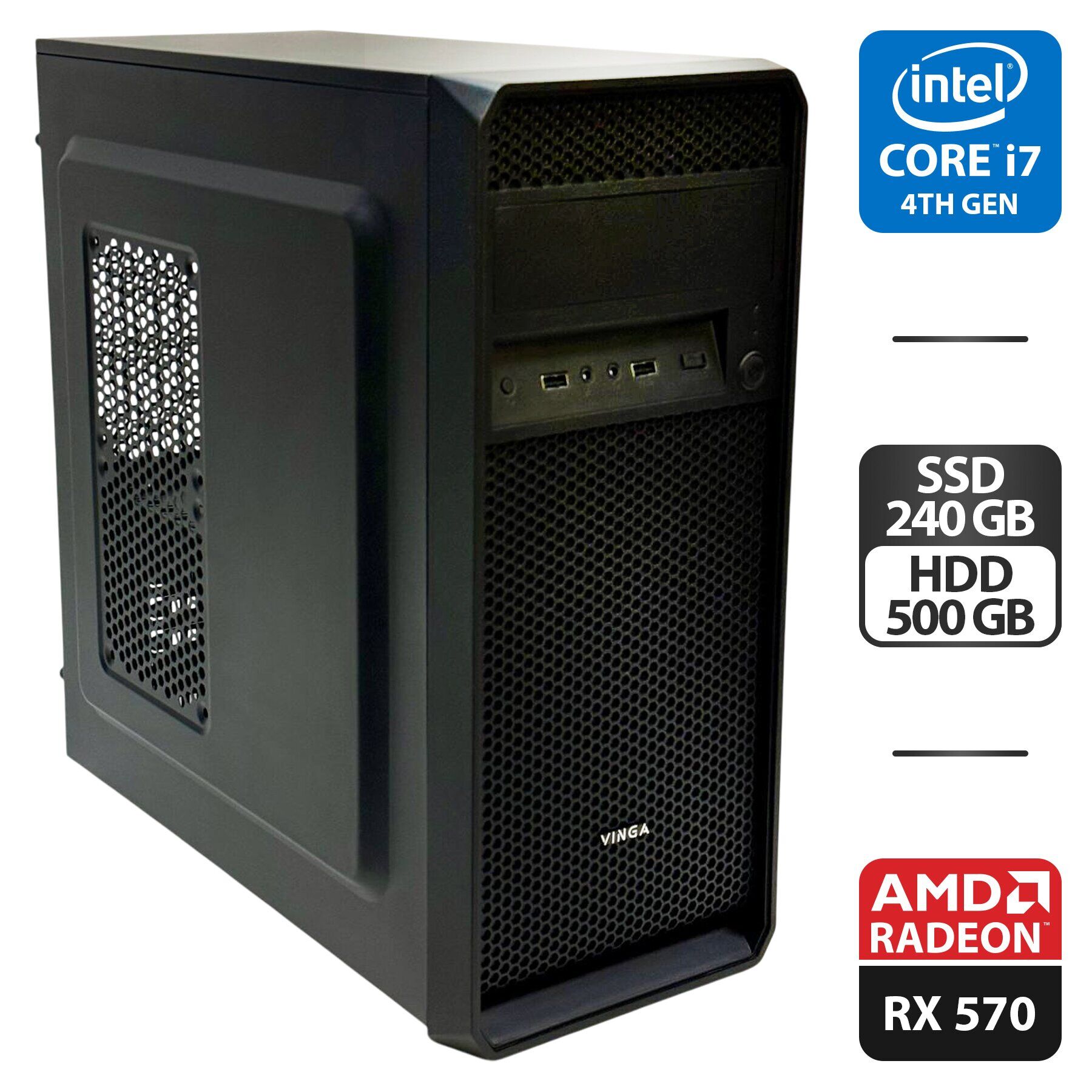 Комп'ютер Vinga CS 210B Tower / Intel Core i7-4790S (4 (8) ядра по 3.2 - 4.0 GHz) / 16 GB DDR3 / 240 GB SSD + 1000 GB HDD / AMD Radeon RX 570, 4 GB GDDR5, 256-bit / 500W