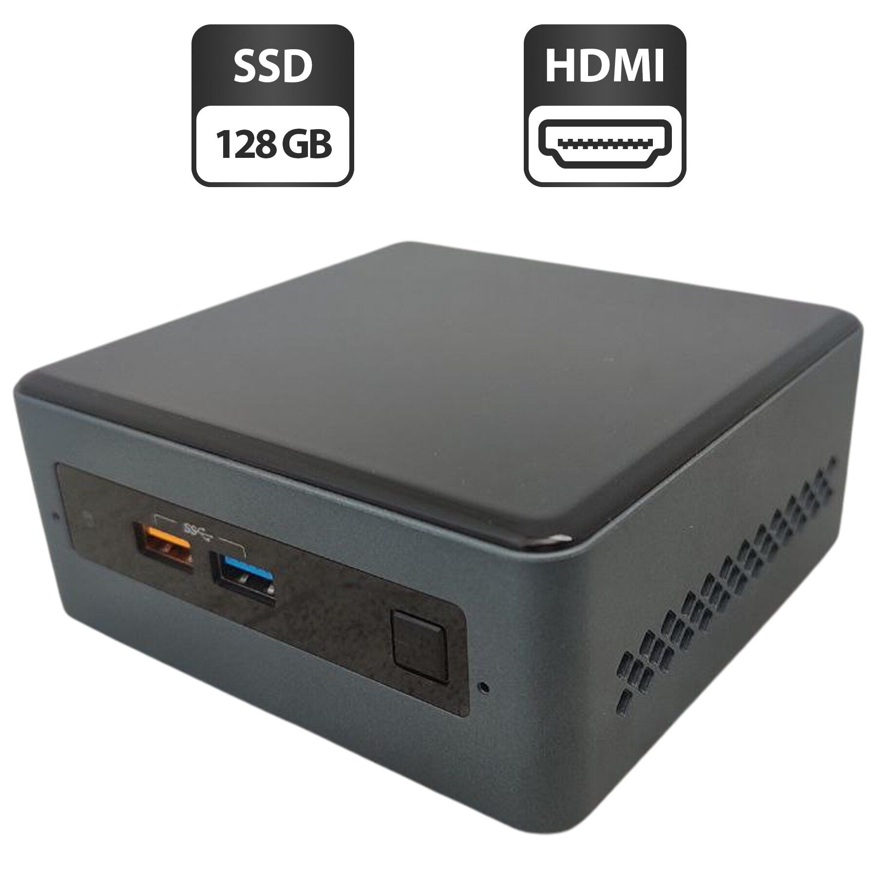 Неттоп Intel NUC (NUC7JY) USFF / Intel Celeron J4025 (2 ядра по 2.0 - 2.9 GHz) / 4 GB DDR4 / 128 GB SSD / Intel UHD Graphics 600 / Wi-Fi / Bluetooth + Блок живлення