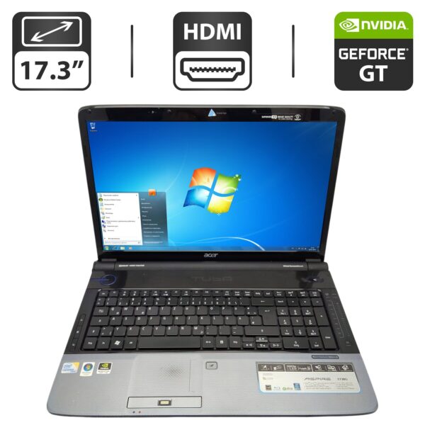 Ноутбук Acer Aspire 7738 / 17.3" (1440x900) TN / Intel Core 2 Duo T6500 (2 ядра по 2.1 GHz) / 6 GB DDR3 / 320 GB HDD / nVidia GeForce GT 130M, 1 GB GDDR3, 128-bit / WebCam / DVD-ROM