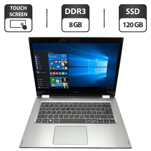 Ноутбук Acer Spin 3 SP314 / 14" (1920x1080) TN Touch / Intel Core i5-8265U (4 (8) ядра по 1.6 - 3.9 GHz) / 8 GB DDR3 / 120 GB SSD / Intel UHD Graphics / WebCam