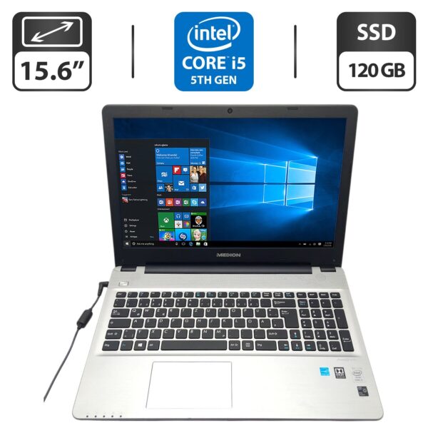 Ноутбук Б-клас Acer Medion E6418 / 15.6" (1366x768) TN / Intel Core i5-5257U (2 (4) ядра по 2.7 - 3.1 GHz) / 6 GB DDR3 / 120 GB SSD / Intel Iris Graphics 6100 / WebCam / DVD-ROM / АКБ не тримає