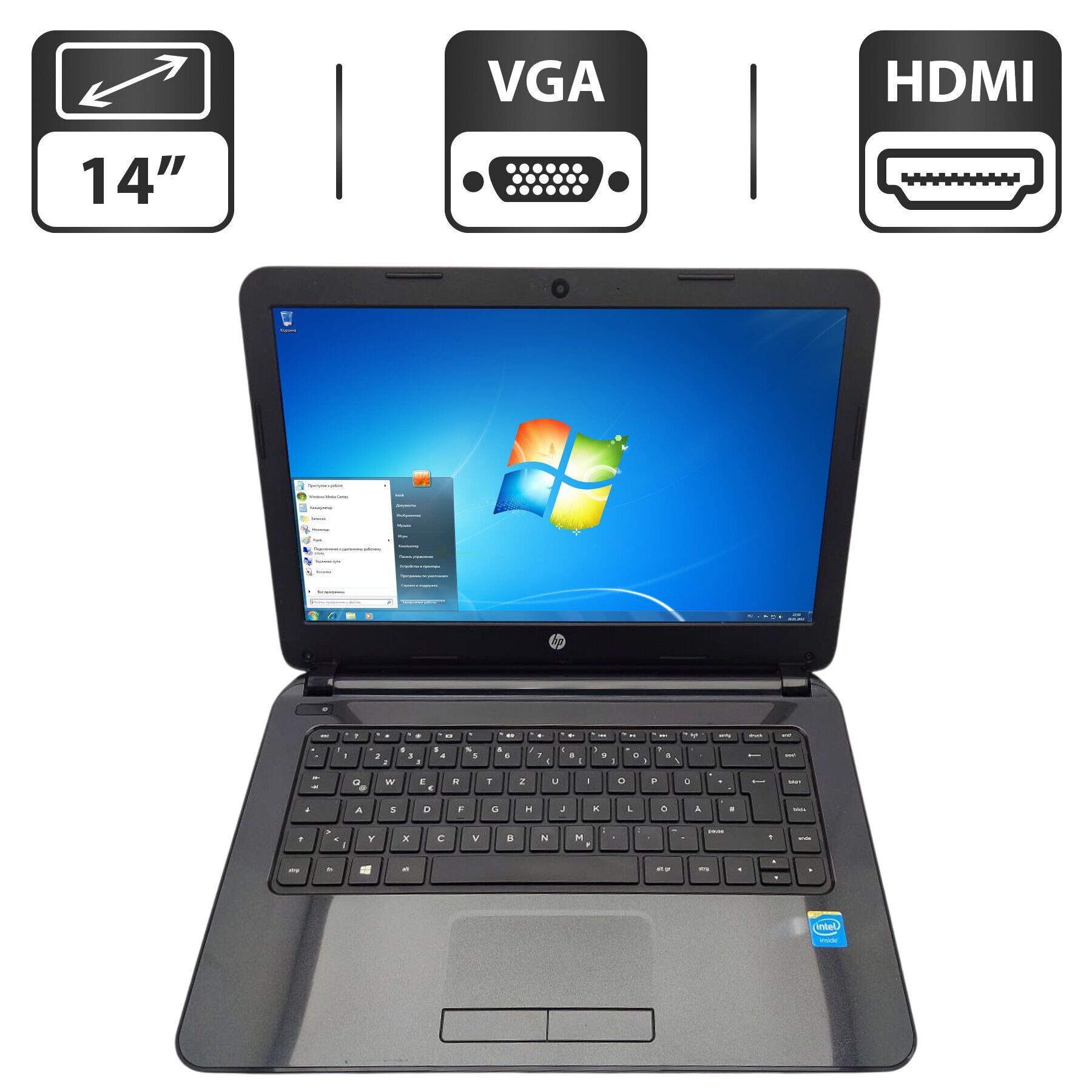 Ноутбук HP 14 / 14" (1366x768) TN / Intel Celeron N2840 (2 ядра по 2.16 - 2.58 GHz) / 4 GB DDR3 / 500 GB HDD / Intel HD Graphics / WebCam / Wi-Fi