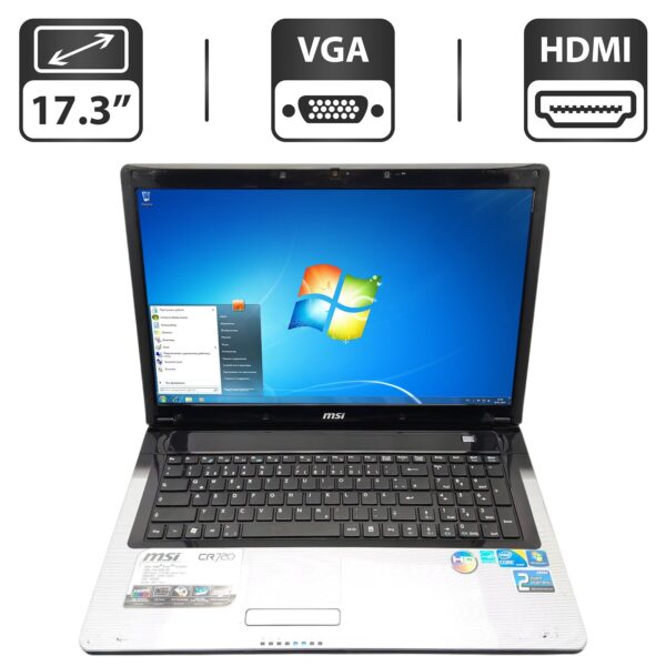Ноутбук MSI CR720 / 17.3" (1600x900) TN / Intel Core i3-330M (2 (4) ядра по 2.1 - 2.5 GHz) / 6 GB DDR3 / 250 GB HDD / Intel HD Graphics 2000 / WebCam / АКБ не тримає