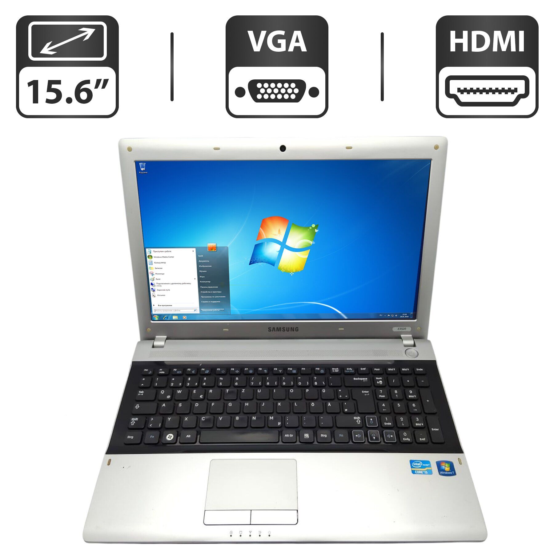 Ноутбук Samsung RV520 / 15.6" (1366x768) TN / Intel Core i5-2410M (2 (4) ядра по 2.3 - 2.9 GHz) / 6 GB DDR3 / 320 GB HDD / Intel HD Graphics 3000 / WebCam